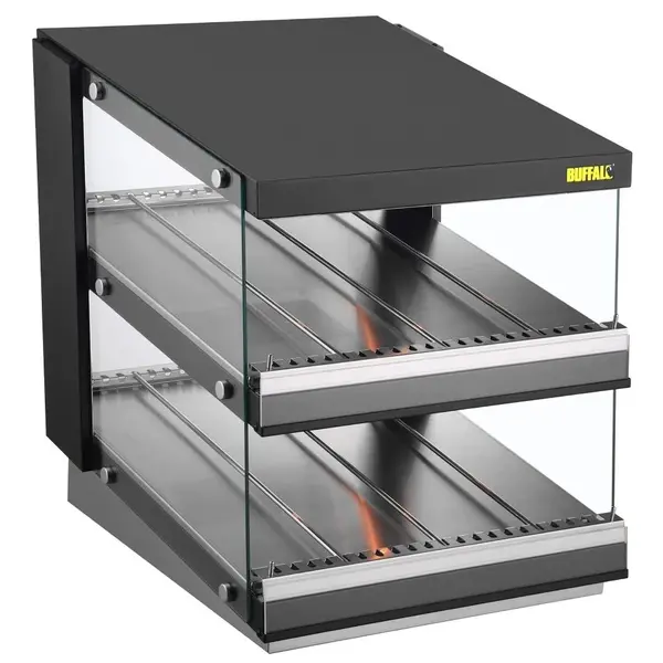 Burger Warmhoudvitrine | Zwart | 30°C/90°C | Statisch | 2 Niveaus | Zelfbediening | 0.98kW (230V) | 600x707x687(h)mm