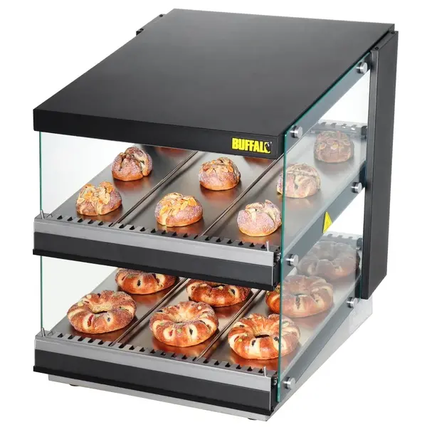 Burger Warmhoudvitrine | Zwart | 30°C/90°C | Statisch | 2 Niveaus | Zelfbediening | 0.98kW (230V) | 600x707x687(h)mm