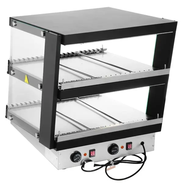 Burger Warmhoudvitrine | Zwart | 30°C/90°C | Statisch | 2 Niveaus | Zelfbediening | 0.98kW (230V) | 600x707x687(h)mm