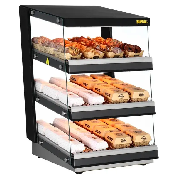 Burger Warmhoudvitrine | Zwart | 30°C/90°C | Statisch | 3 Niveaus | Zelfbediening | 1.47kW (230V) | 600x739x947(h)mm