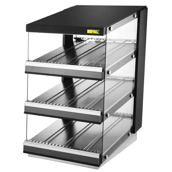 Burger Warmhoudvitrine | Zwart | 30°C/90°C | Statisch | 3 Niveaus | Zelfbediening | 1.47kW (230V) | 600x739x947(h)mm