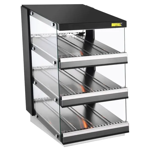 Burger Warmhoudvitrine | Zwart | 30°C/90°C | Statisch | 3 Niveaus | Zelfbediening | 1.47kW (230V) | 600x739x947(h)mm