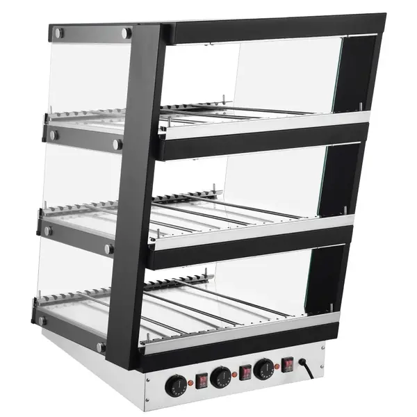 Burger Warmhoudvitrine | Zwart | 30°C/90°C | Statisch | 3 Niveaus | Zelfbediening | 1.47kW (230V) | 600x739x947(h)mm