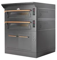 Italforni Modulaire Pizzaoven | VISOR | Zwart | Elektrisch | 9x Ø35cm / Bakkamer | 0°C/450°C | 400V | Touchscreen | Incl. Afzuigkap (Excl. Motor) + Rijskast/Onderstel | Wielen