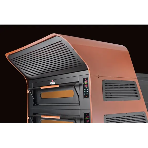 Modulaire Pizzaoven | VISOR | Zwart | Elektrisch | 9x Ø35cm / Bakkamer | 0°C/450°C | 400V | Touchscreen | Incl. Afzuigkap (Excl. Motor) + Rijskast/Onderstel | Wielen