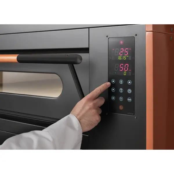 Modulaire Pizzaoven | VISOR | Zwart | Elektrisch | 9x Ø35cm / Bakkamer | 0°C/450°C | 400V | Touchscreen | Incl. Afzuigkap (Excl. Motor) + Rijskast/Onderstel | Wielen