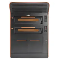 Italforni Modulaire Pizzaoven | VISOR | Zwart | Elektrisch | 9x Ø35cm / Bakkamer | 0°C/450°C | 400V | Touchscreen | Incl. Afzuigkap (Incl. Motor) + Rijskast/Onderstel | Wielen 