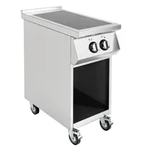 Buffalo Inductiefornuis | 2 Kookpunten | 7kW (400V) | Open Onderkast | Wielen (Geremd) | 400x750x920(h)mm 