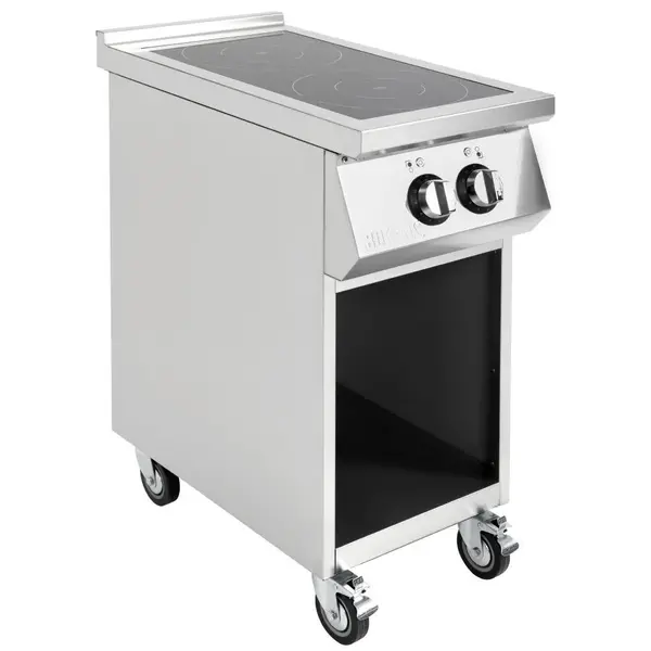 Inductiefornuis | 2 Kookpunten | 7kW (400V) | Open Onderkast | Wielen (Geremd) | 400x750x920(h)mm