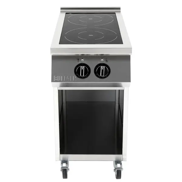 Inductiefornuis | 2 Kookpunten | 7kW (400V) | Open Onderkast | Wielen (Geremd) | 400x750x920(h)mm