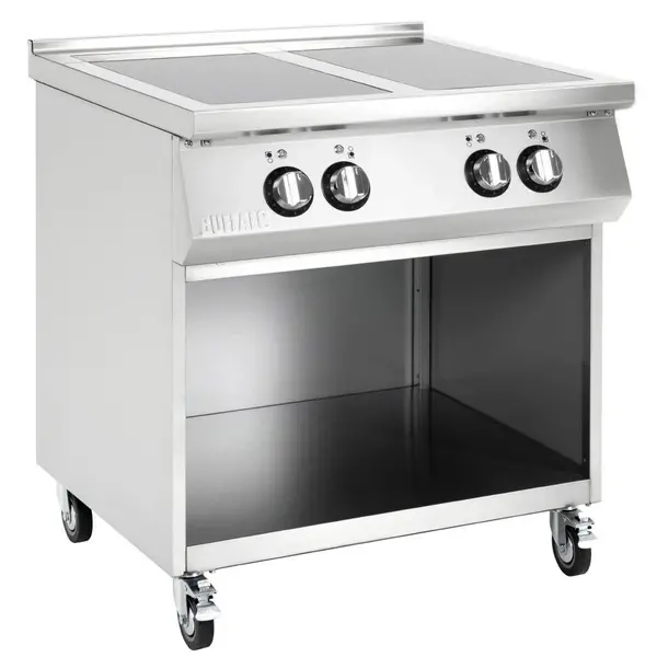 Inductiefornuis | 4 Kookpunten | 14kW (400V) | Open Onderkast | Wielen (Geremd) | 800x750x920(h)mm