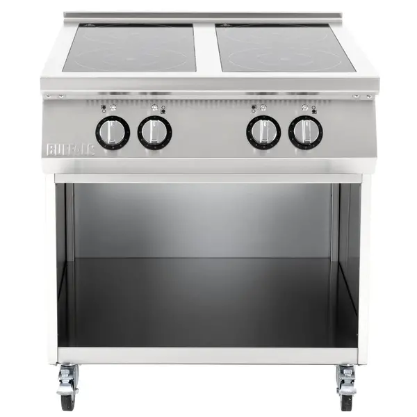 Inductiefornuis | 4 Kookpunten | 14kW (400V) | Open Onderkast | Wielen (Geremd) | 800x750x920(h)mm