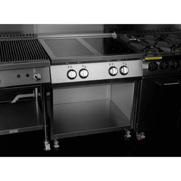 Inductiefornuis | 4 Kookpunten | 14kW (400V) | Open Onderkast | Wielen (Geremd) | 800x750x920(h)mm