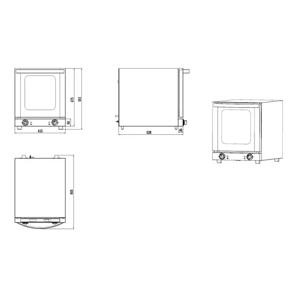 Heteluchtoven | 4 Niveaus (1/2 GN) | Elektrisch | 50°C/250°C | 2.1kW (230V) | 415x600x502(h)mm