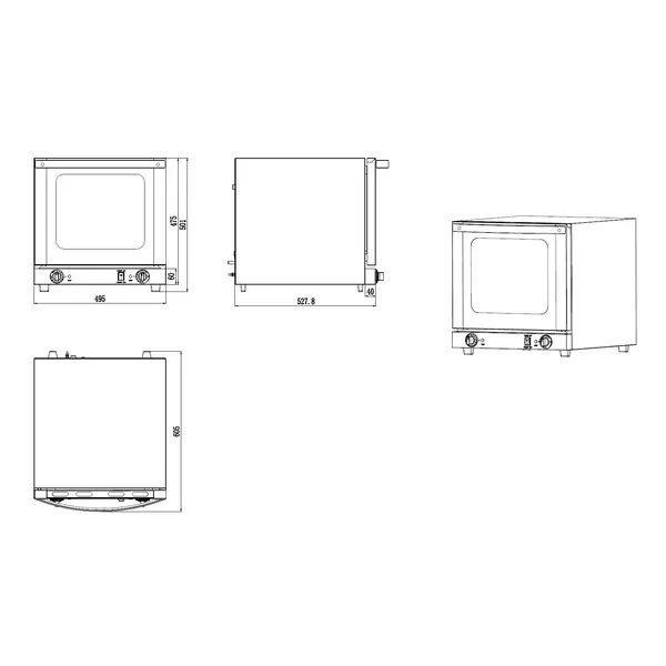 Heteluchtoven | 4 Niveaus (2/3 GN) | Elektrisch | 50°C/250°C | 2.5kW (230V) | 495x600x502(h)mm