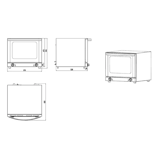 Heteluchtoven | 4 Niveaus (430x325) | Elektrisch | 50°C/250°C | 2.9kW (230V) | 575x600x502(h)mm