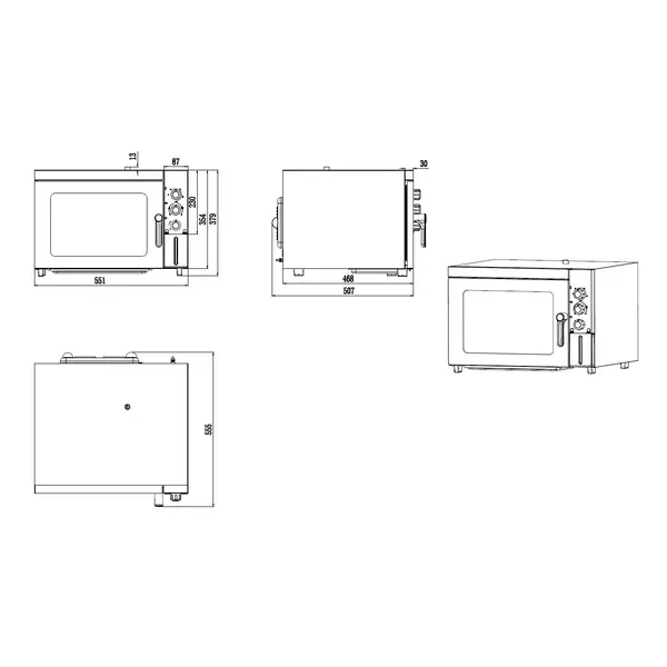 Hetelucht-/Stoomoven | 4 Niveaus (2/3 GN) | Elektrisch | 50°C/200°C | 2.5kW (230V) | Bevochtiging (Automatisch) | 551x507x379(h)mm