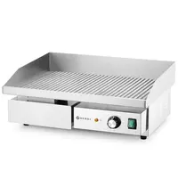 HENDI Bak-/Grillplaat | BudgetLine | Elektrisch | Gegroefd Oppervlak 548x350 (Staal) | 50°C/300°C | 3kW (230V) | 550x430x240(h)mm