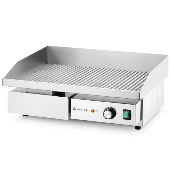 Bak-/Grillplaat | BudgetLine | Elektrisch | Gegroefd Oppervlak 548x350 (Staal) | 50°C/300°C | 3kW (230V) | 550x430x240(h)mm