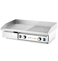HENDI Bak-/Grillplaat | BudgetLine | Elektrisch | Glad/Gegroefd Oppervlak 717x383 (Staal) | 50°C/300°C | 4.4kW (400V) | 720x460x241(h)mm