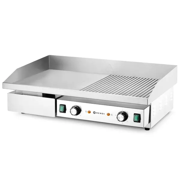 Bak-/Grillplaat | BudgetLine | Elektrisch | Glad/Gegroefd Oppervlak 717x383 (Staal) | 50°C/300°C | 4.4kW (400V) | 720x460x241(h)mm