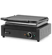 HENDI Contact-/Paninigrill | Enkel | Gegroefd Oppervlak 340x230 (Gietijzer) | 30°C/300°C | 2.2kW (230V) | 430x375x216(h)mm 