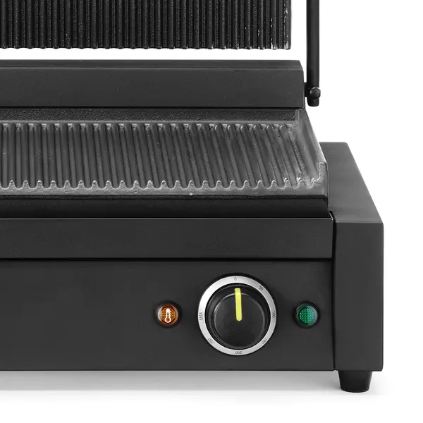 Contact-/Paninigrill | Enkel | Gegroefd Oppervlak 340x230 (Gietijzer) | 30°C/300°C | 2.2kW (230V) | 430x375x216(h)mm
