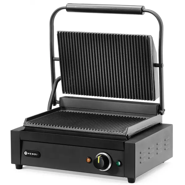 Contact-/Paninigrill | Enkel | Gegroefd Oppervlak 340x230 (Gietijzer) | 30°C/300°C | 2.2kW (230V) | 430x375x216(h)mm