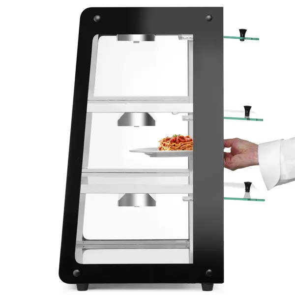 Warmhoudvitrine | Zwart | 50°C/70°C | Statisch | 3 Niveaus | 0.5kW (230V) | 472x447x775(h)mm