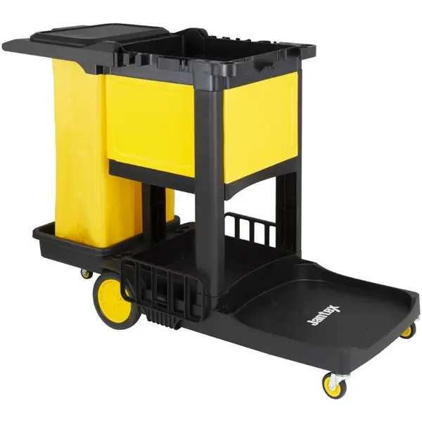 Schoonmaakwagen | Kunststof | Zwart/Geel | Afsluitbare Kast | 1300x490x990(h)mm