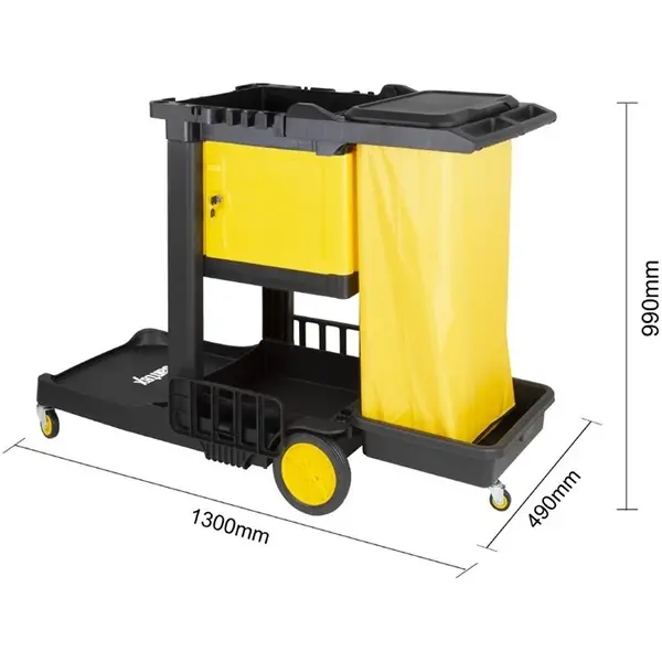 Schoonmaakwagen | Kunststof | Zwart/Geel | Afsluitbare Kast | 1300x490x990(h)mm