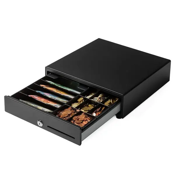 Kassalade | 335 Standaard | Zwart | 8 Muntvakken + 5 Biljetvakken | Elektrisch (7V/12V/24V) | 335x335x90(h)mm