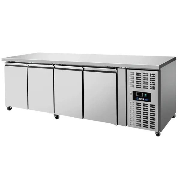 Koelwerkbank | 550L | 4 Deuren (1/1 GN) | +2°C/+8°C | Geforceerd | Wielen (Geremd) | 2230x700x850(h)mm