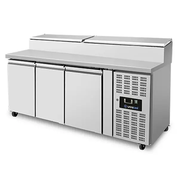 Saladette | 399L | 3 Deuren (1/1 GN) | Boven 8x 1/3 GN | +2°C/+8°C | Geforceerd | Klapdeksels | Wielen (Geremd) | 1795x700x885/1085(h)mm