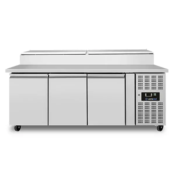 Saladette | 399L | 3 Deuren (1/1 GN) | Boven 8x 1/3 GN | +2°C/+8°C | Geforceerd | Klapdeksels | Wielen (Geremd) | 1795x700x885/1085(h)mm