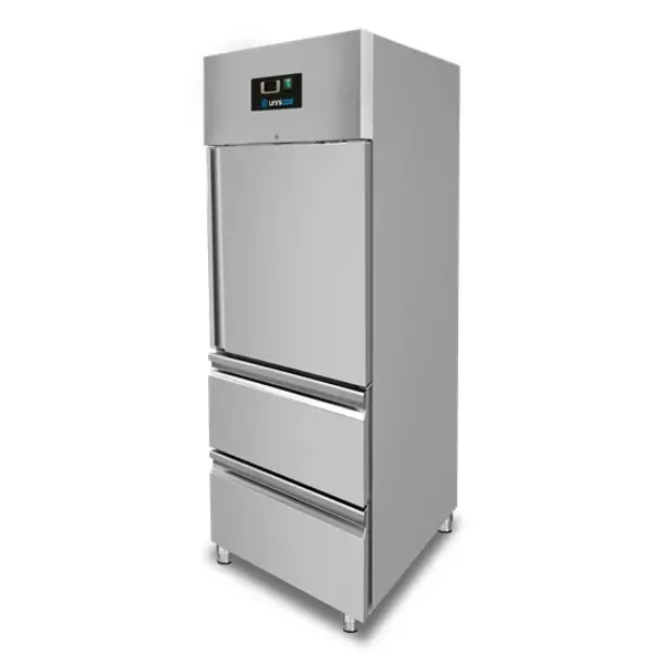 Vrieskast | 650L (2/1 GN) | RVS | -18°C/-22°C | Geforceerd | 1 Deur + 2 Laden | Wielen (Geremd) | 740x830x1990(h)mm