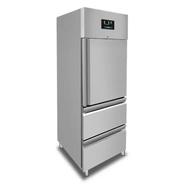 Vrieskast | 650L (2/1 GN) | RVS | -18°C/-22°C | Geforceerd | 1 Deur + 2 Laden | Wielen (Geremd) | 740x830x1990(h)mm