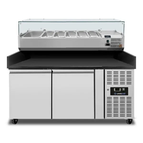 Pizzawerkbank | 390L | 2 Deuren (EN600x400) | +2°C/+8°C | Geforceerd | Wielen (Geremd) | 1510x800x850/990(h)mm