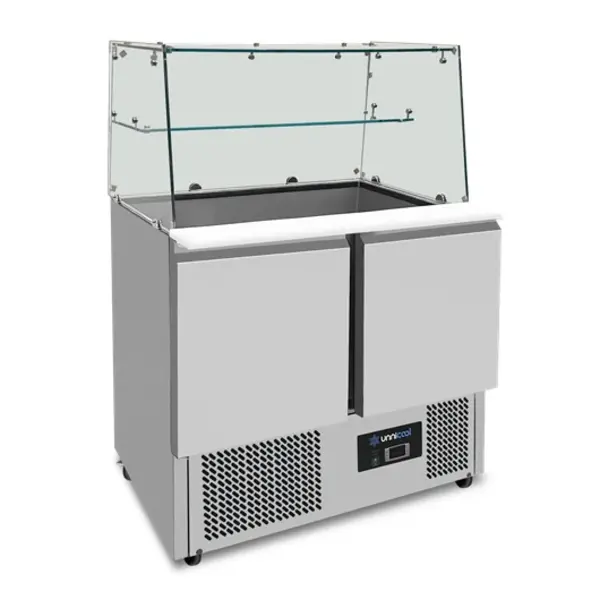 Saladette | 240L | 2 Deuren (1/1 GN) | Boven 2x 1/1 GN + 3x 1/6 GN | +2°C/+8°C | Statisch | Glasopzet + Snijblad | 900x700x850/1310(h)mm