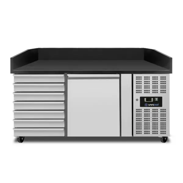 Pizzawerkbank | 195L | 1 Deur + 7 Deegladen (EN600x400) | -2°C/+8°C | Geforceerd | Wielen (Geremd) | 1505x800x860/1000(h)mm