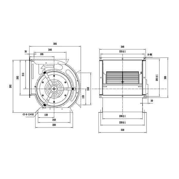 Inbox Afzuigmotor | 3000m³/u | Centrifugaal | 4.5A | 0.55kW (230V) | 500x550x522(h)mm