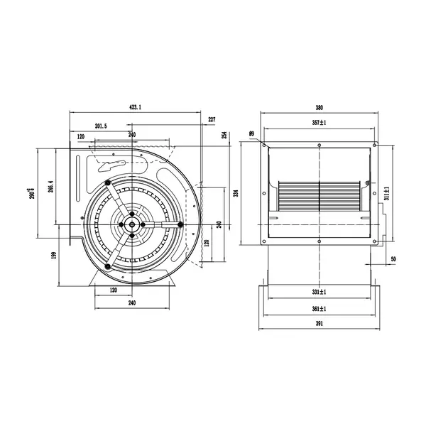 Inbox Afzuigmotor | 3500m³/u | Centrifugaal | 5.8A | 0.75kW (230V) | 550x600x575(h)mm