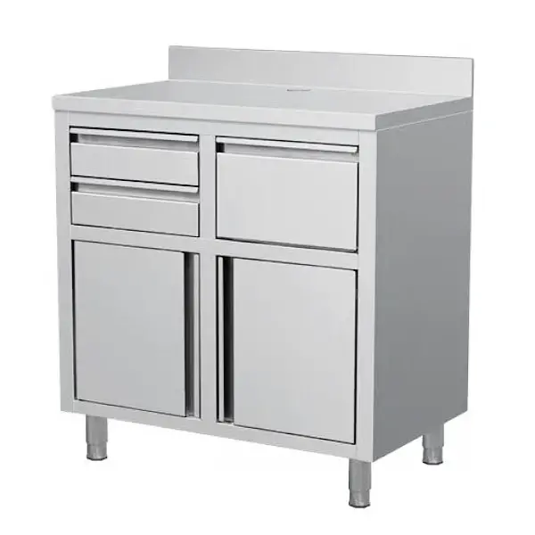 Koffiewerkbank | RVS | Draaideuren + Afkloplade + 2 Laden | Achteropstand | 1250x600x1050/1150(h)mm
