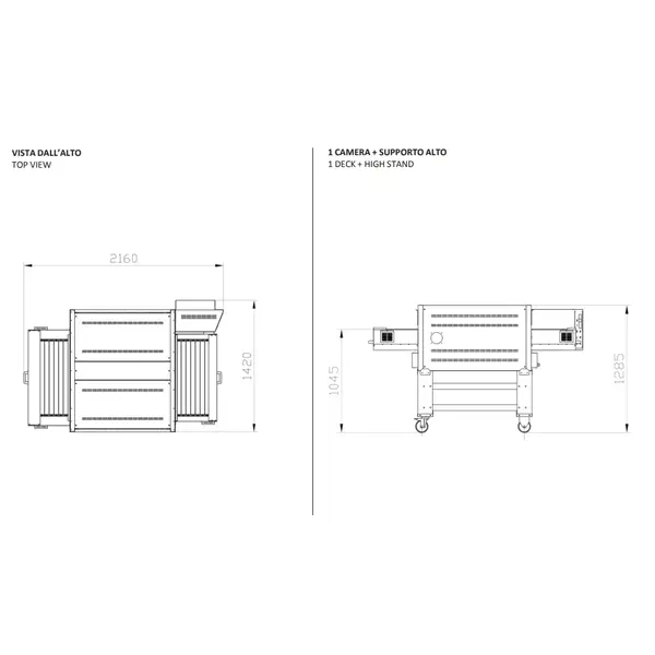 Tunneloven | STONE | Gas | Ca. 147/uur (Ø30cm) | 790mm Band | 0°C/420°C | 47kW | Incl. Onderstel | 1420x2160x1280(h)mm