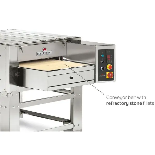 Tunneloven | STONE | Gas | Ca. 147/uur (Ø30cm) | 790mm Band | 0°C/420°C | 47kW | Incl. Onderstel | 1420x2160x1280(h)mm