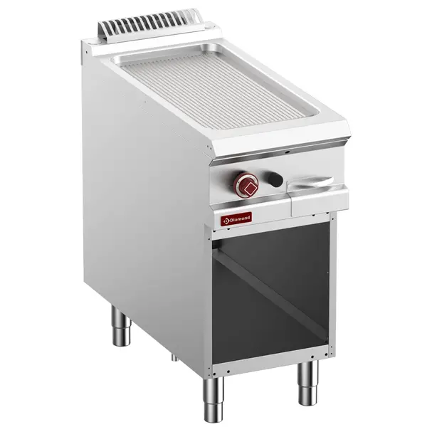 Bak-/Grillplaat | OPTIMA 900 | Gas | Gegroefd Oppervlak 380x720 (Gietijzer) | 9.2kW | Piëzo Ontsteking | Open Onderkast | 400x900x850/952(h)mm