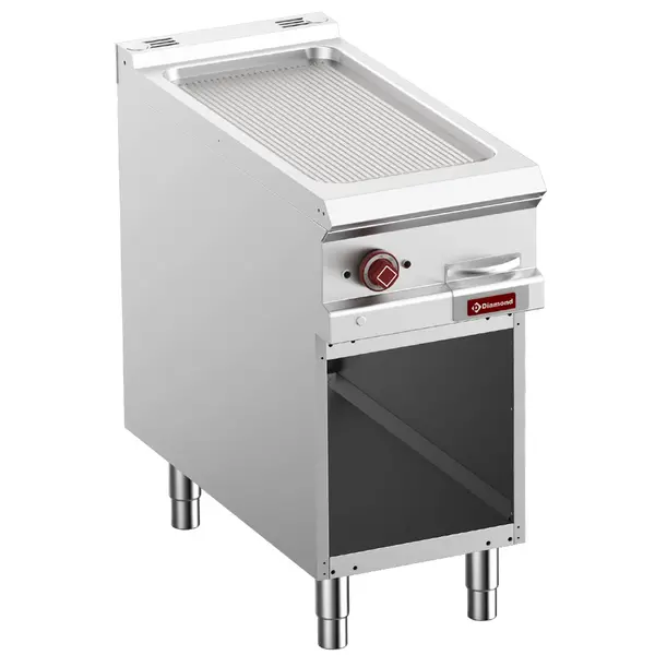 Bak-/Grillplaat | OPTIMA 900 | Elektrisch | Gegroefd Oppervlak 380x720 (Gietijzer) | 50°C/300°C | 7kW (400V) | Open Onderkast | 400x700x850/877(h)mm