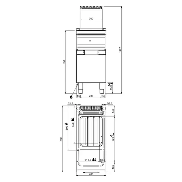 Friteuse | OPTIMA 900 | Gas | 18L | 90°C/190°C | 18kW | Piëzo Ontsteking | Aftapkraan | 400x900x850/1177(h)mm