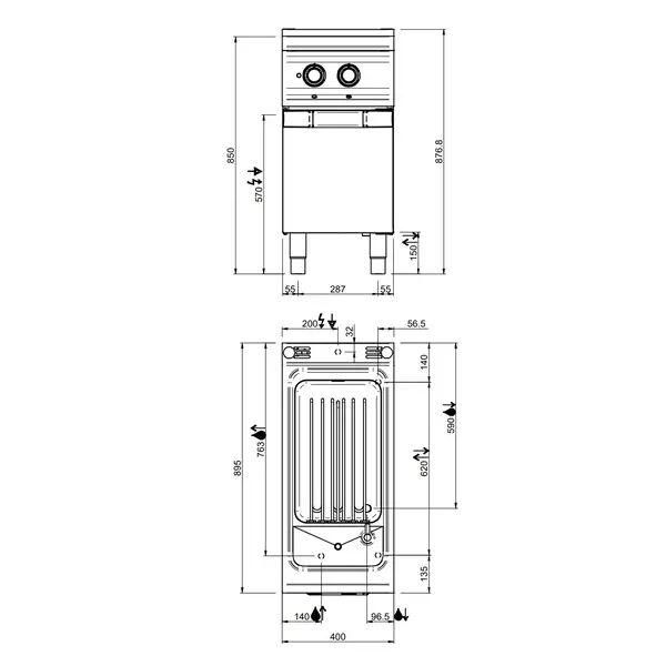 Pastakoker | OPTIMA 900 | Elektrisch | 40L | 9kW (400V) | Vulkraan + Aftapkraan | 400x900x850/877(h)mm