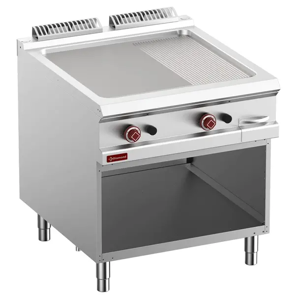 Bak-/Grillplaat | OPTIMA 900 | Gas | Glad/Gegroefd Oppervlak 780x720 (Gietijzer) | 18.4kW | Piëzo Ontsteking | Open Onderkast | 800x900x850/952(h)mm